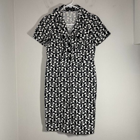 CLUB MONACO fleur de lis abstract printed collared dress size 0 - Picture 3 of 8